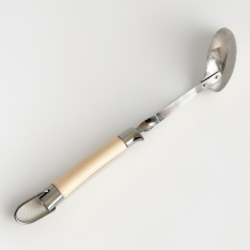 VTG Stainless Steel Cooking Spoon Ladle Ivory Handle Japan MCM Twisted Handle